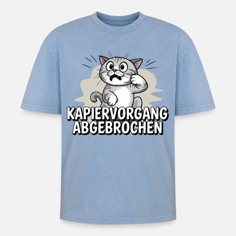 Kapiervorgang abgebrochen – Katze verwirrt - Oversized Unisex Premium Acid-Washed T-Shirt - Blau Acid Wash
