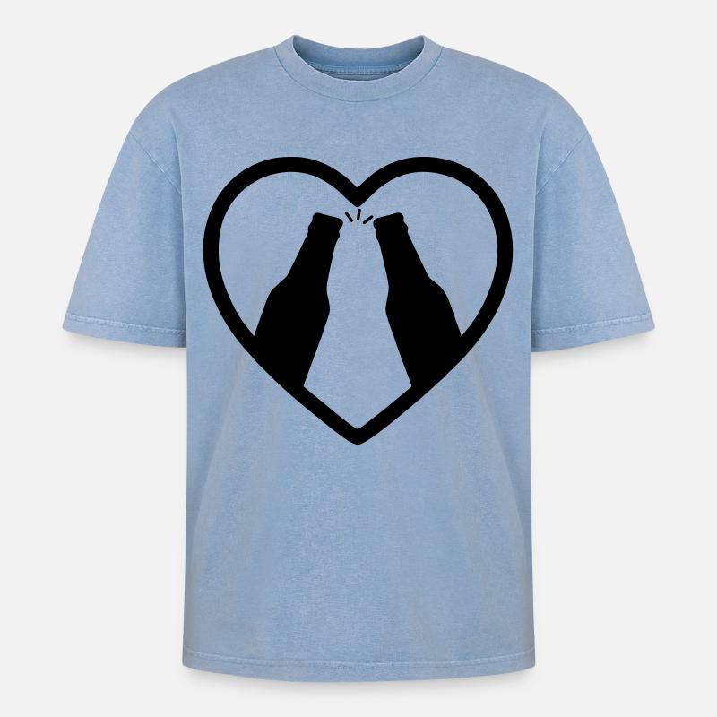 Herz-Bierflaschen, Prost, Geschenk - Oversized Unisex Premium Acid-Washed T-Shirt - Blau Acid Wash