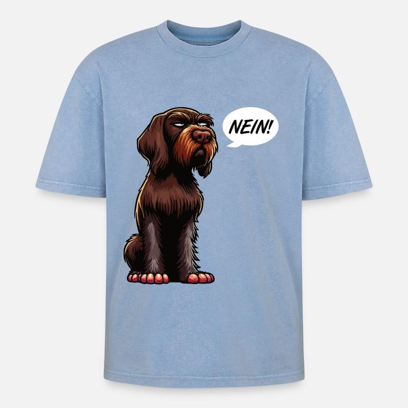 Nein Deutsch Drahthaar Deutsch-Drahthaar Besitzer - Oversized Unisex Premium Acid-Washed T-Shirt - Blau Acid Wash