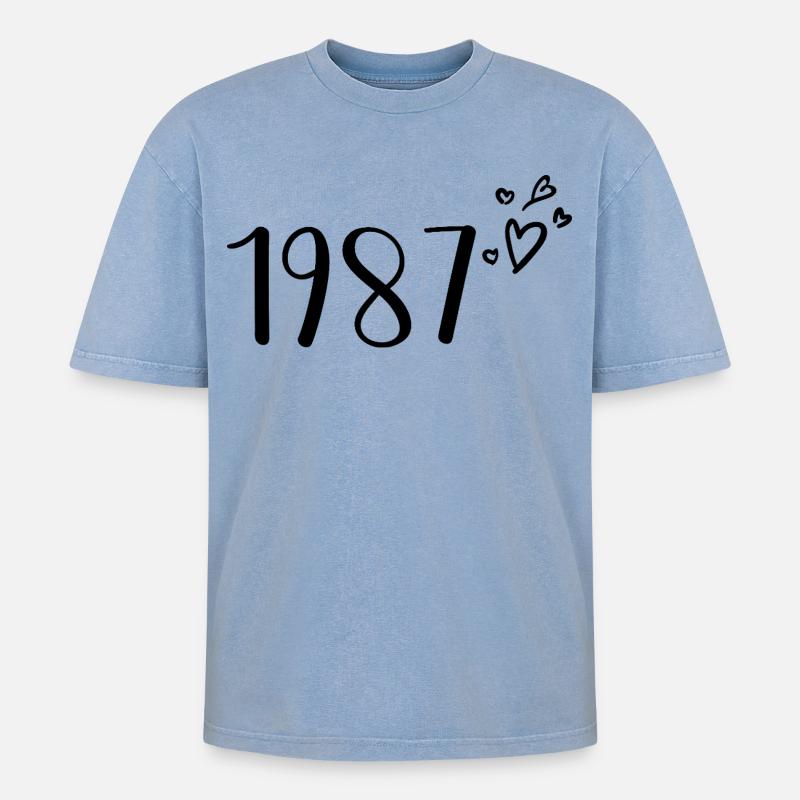 1987 - Oversized Unisex Premium Acid-Washed T-Shirt - Blau Acid Wash