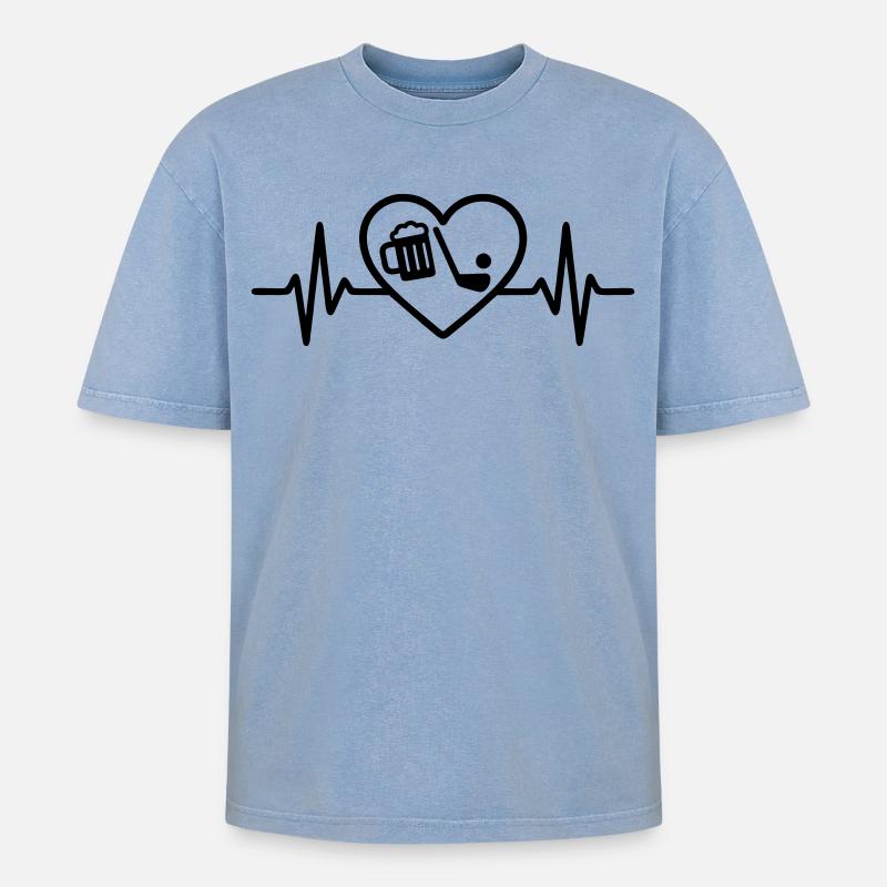 Herz Golf Bier - Oversized Unisex Premium Acid-Washed T-Shirt - Blau Acid Wash