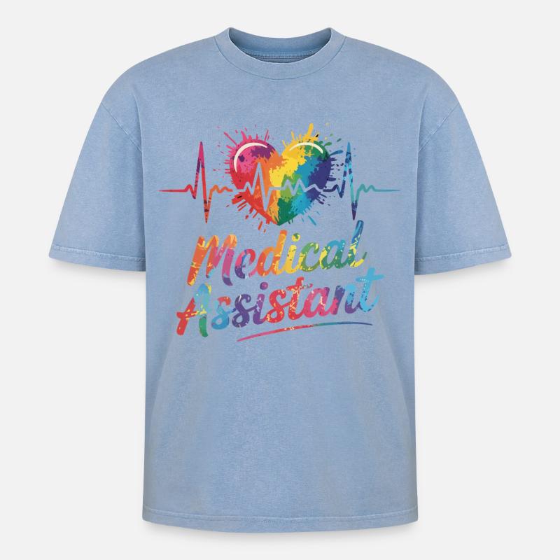 Regenbogen Medizinalassistent Herz - Oversized Unisex Premium Acid-Washed T-Shirt - Blau Acid Wash