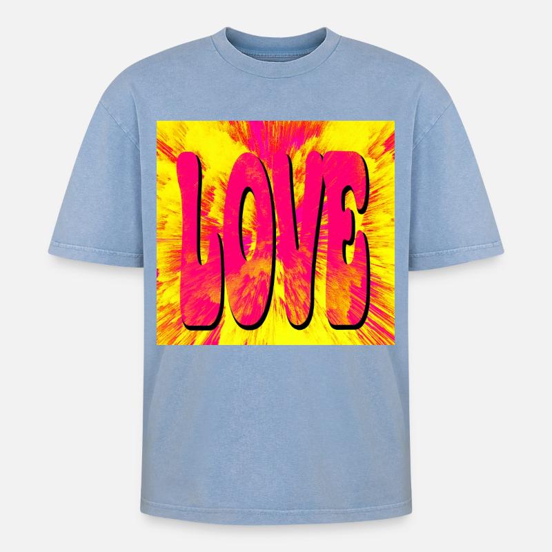 Liebe Pop Art Explosion - Oversized Unisex Premium Acid-Washed T-Shirt - Blau Acid Wash