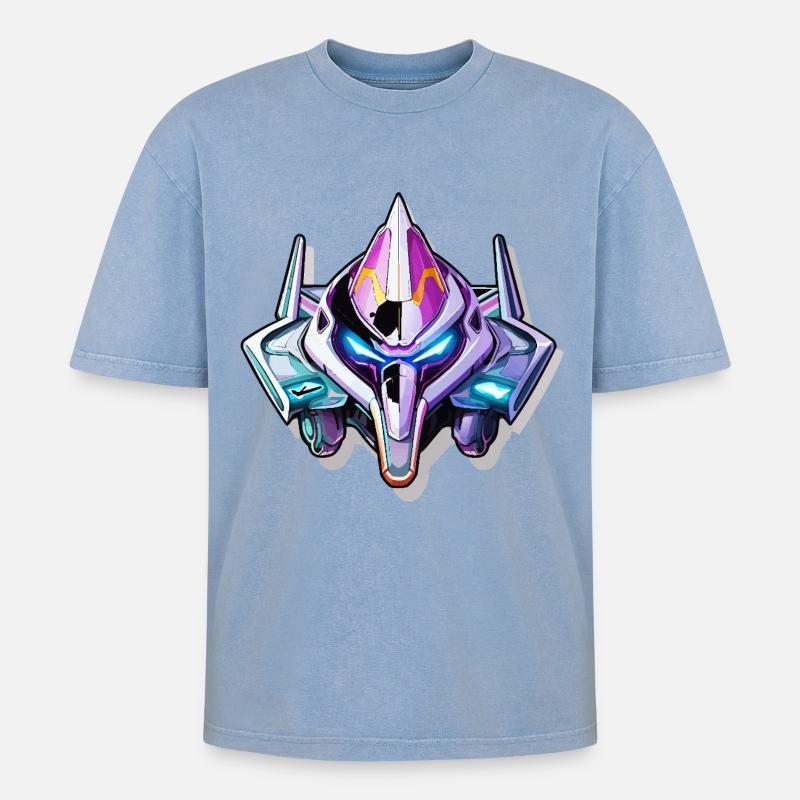 Neon Mech Kriegerhelm - Oversized Unisex Premium Acid-Washed T-Shirt - Blau Acid Wash