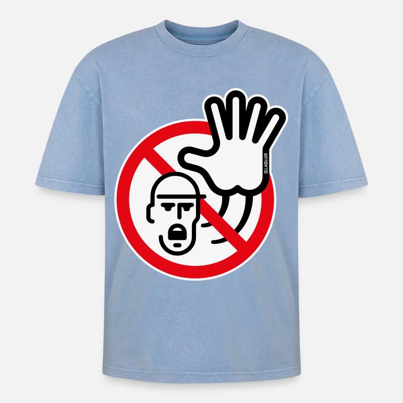 Warnzeichen / Warnung / Verbot (Symbol / 3C) - Oversized Unisex Premium Acid-Washed T-Shirt - Blau Acid Wash