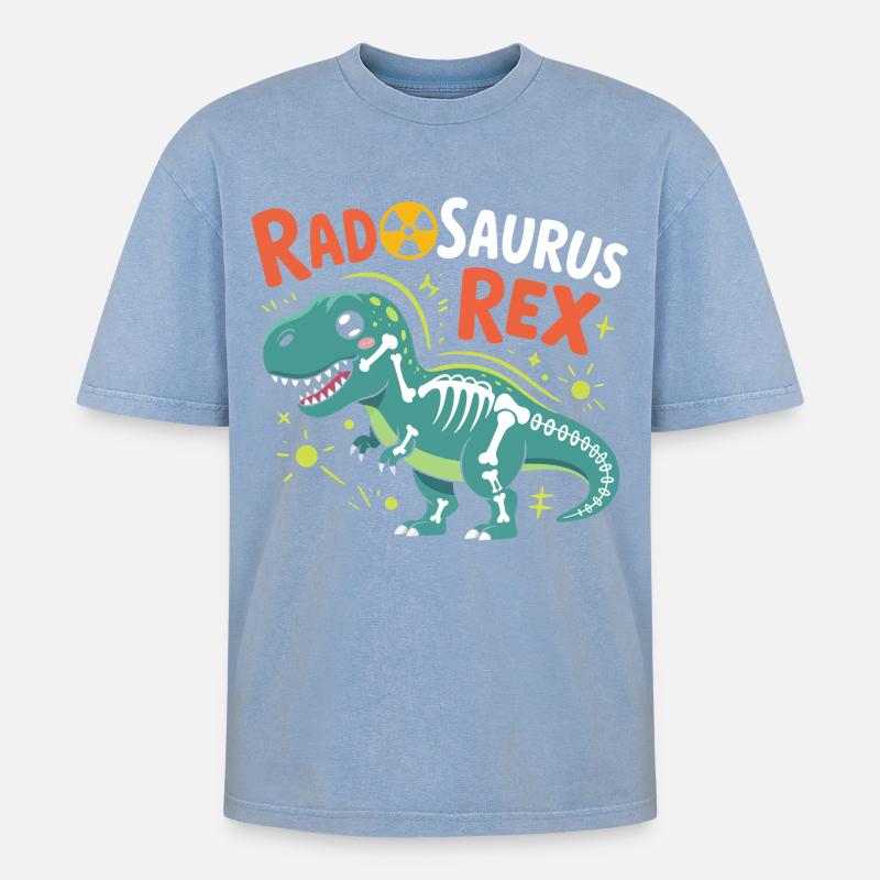 RadSaurus Rex Neon-Dino - Oversized Unisex Premium Acid-Washed T-Shirt - Blau Acid Wash
