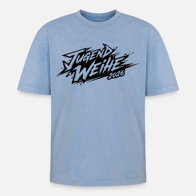 Jugendweihe 2026 - Oversized Unisex Premium Acid-Washed T-Shirt - Blau Acid Wash