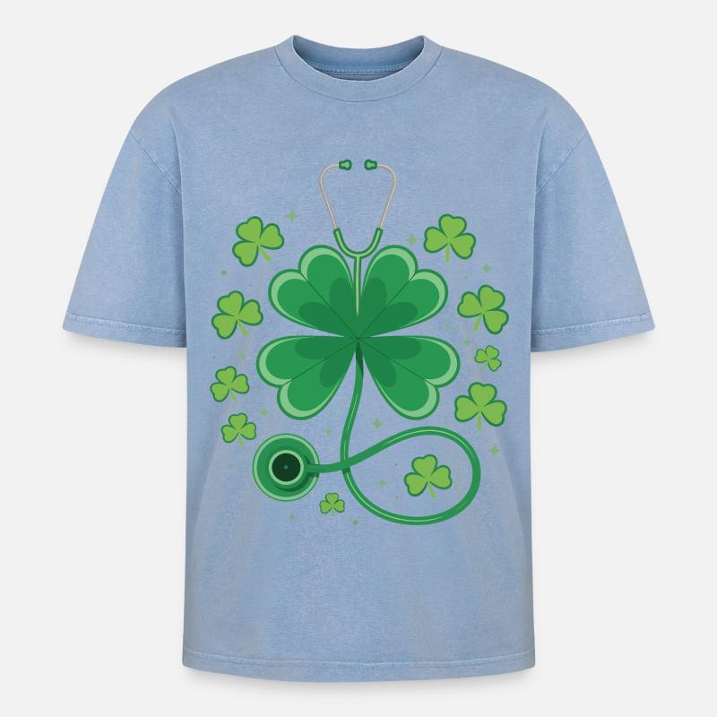 Conception du stéthoscope en trèfle - T-shirt Premium unisexe oversize acid-washed - bleu délavé acide