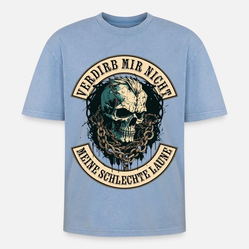 Verdirb mir nicht die Schlechte Laune - Oversized Unisex Premium Acid-Washed T-Shirt - Blau Acid Wash