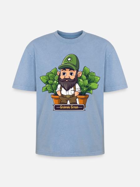 Green Gardener Gnome Comic - Oversized Unisex Premium Acid-Washed T-Shirt - acid washed blue
