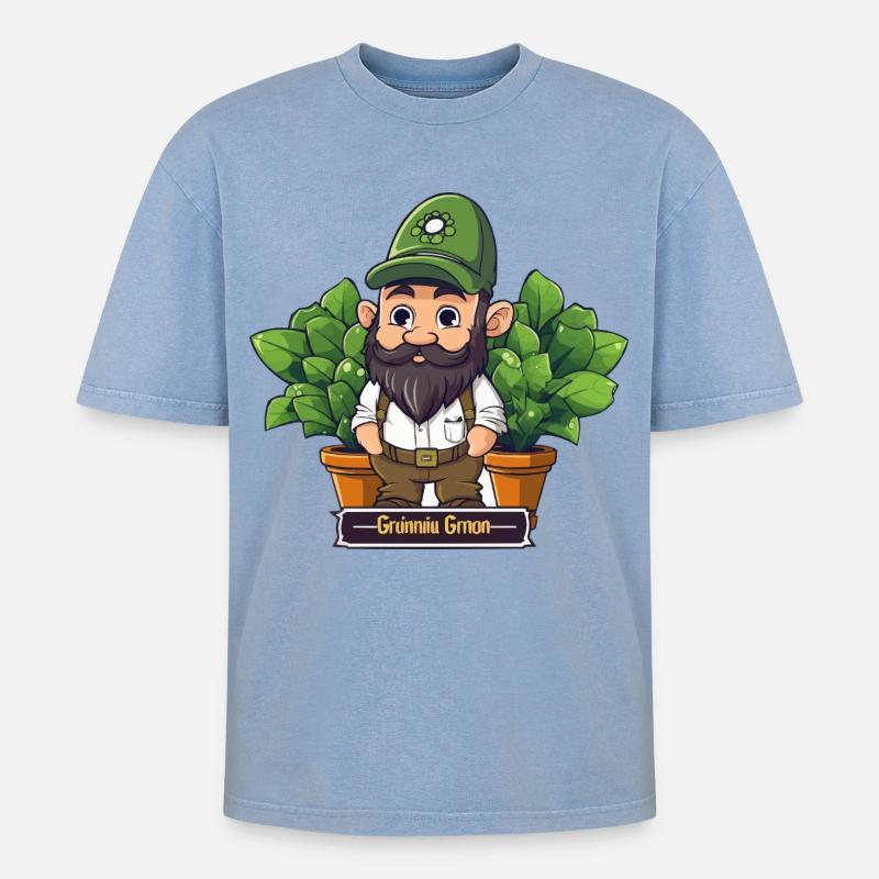 Green Gardener Gnome Comic - Oversized Unisex Premium Acid-Washed T-Shirt - acid washed blue