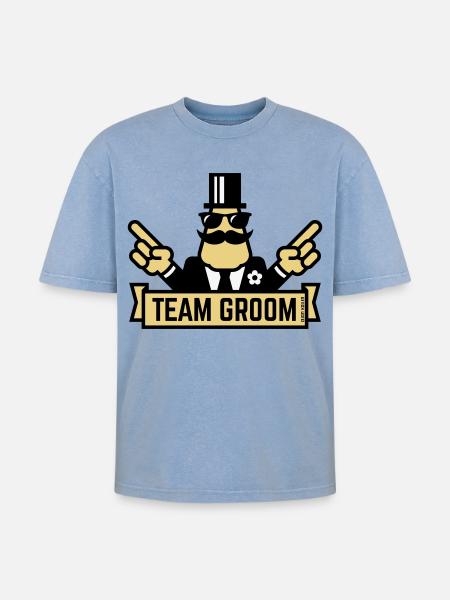 Team Groom (Pointing Stag Night Bachelor Party 3C) - Oversized Unisex Premium Acid-Washed T-Shirt - acid washed blue
