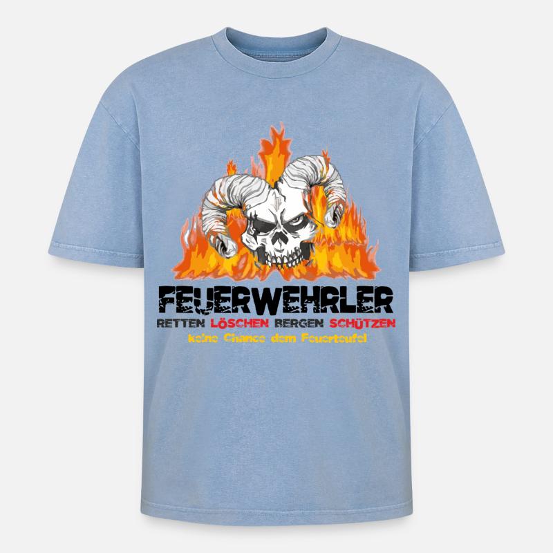 Pompier Fire Devil - T-shirt Premium unisexe oversize acid-washed - bleu délavé acide