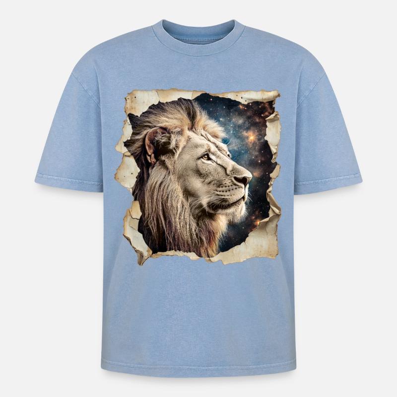 Löwe - Oversized Unisex Premium Acid-Washed T-Shirt - Blau Acid Wash