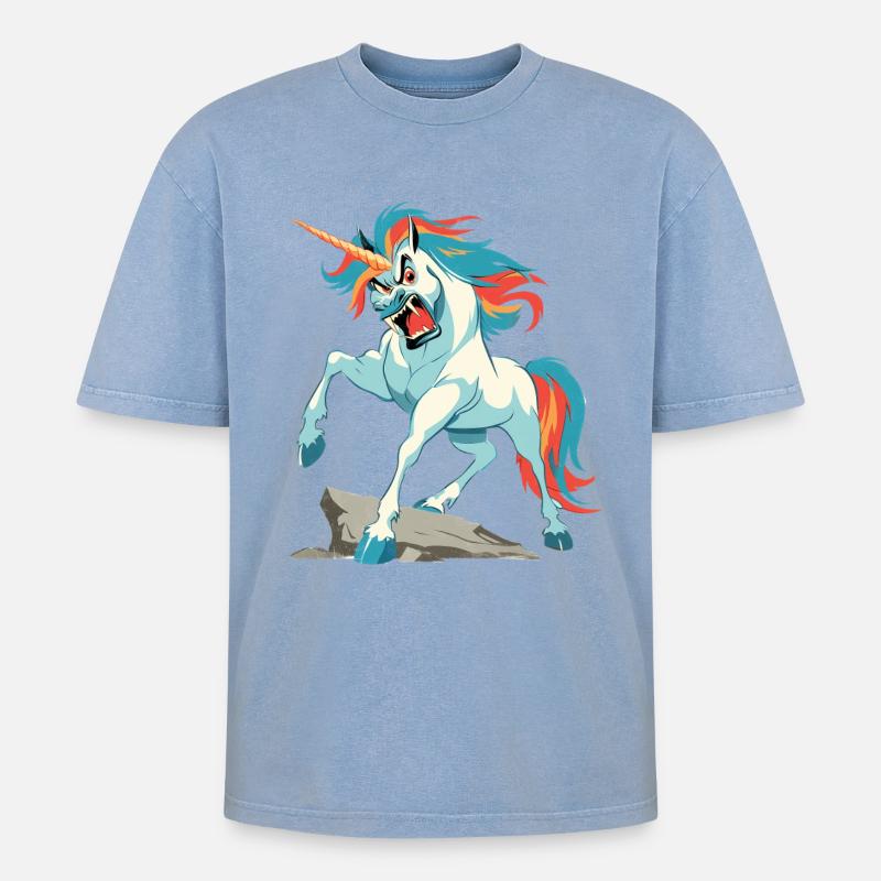 Angrycorn - Oversized Unisex Premium Acid-Washed T-Shirt - Blau Acid Wash