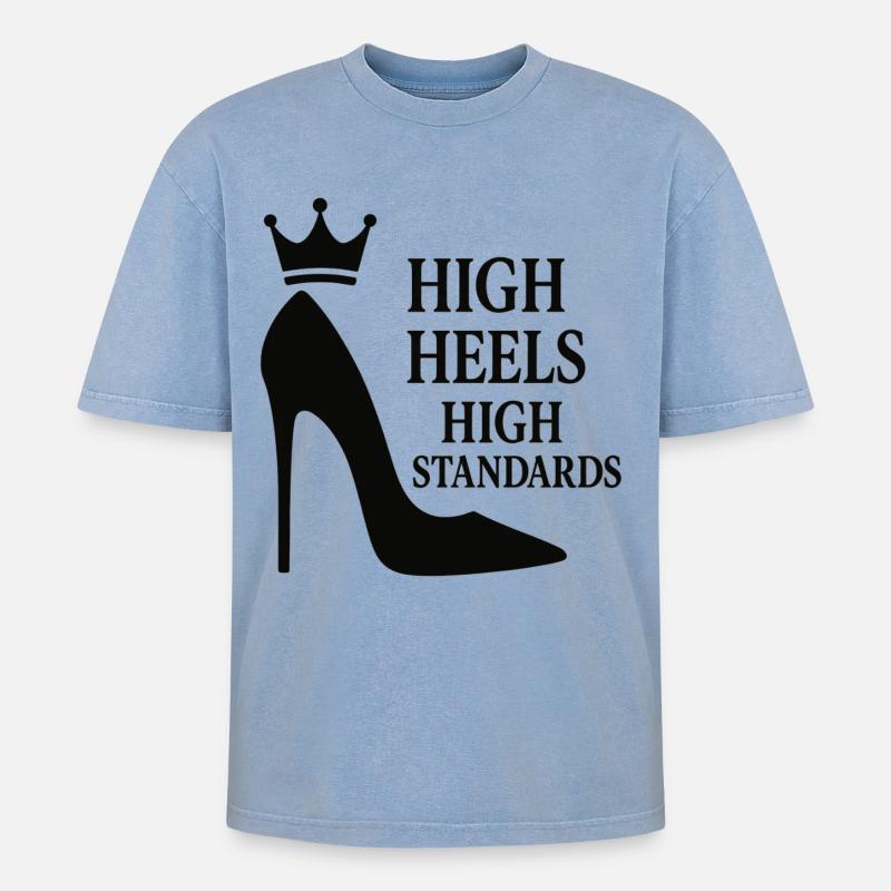 High Heels High Standards: Power-Statement Queen - Oversized Unisex Premium Acid-Washed T-Shirt - Blau Acid Wash