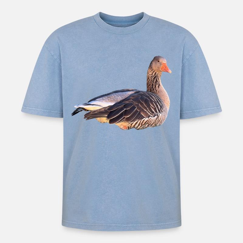 Graugans - Oversized Unisex Premium Acid-Washed T-Shirt - Blau Acid Wash