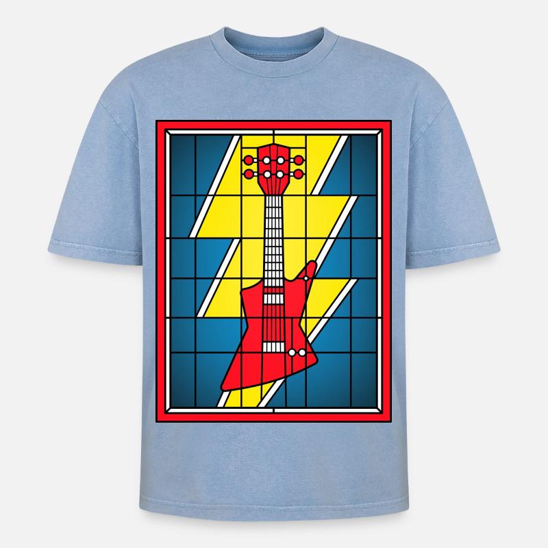 Guitare en vitrail avec éclair - T-shirt Premium unisexe oversize acid-washed - bleu délavé acide