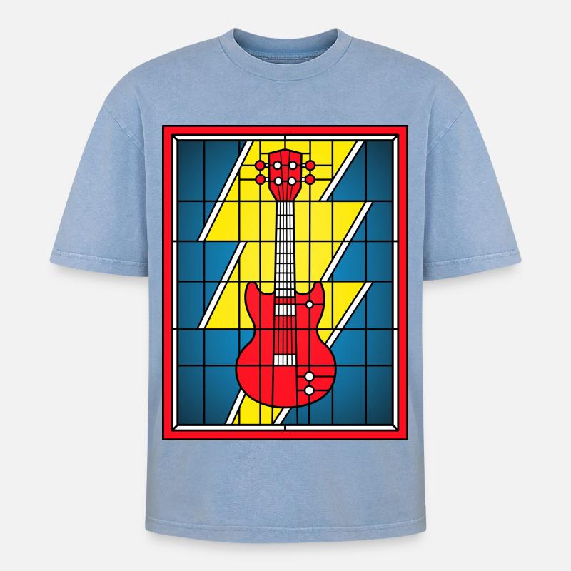 Buntglas-E-Gitarre - Oversized Unisex Premium Acid-Washed T-Shirt - Blau Acid Wash