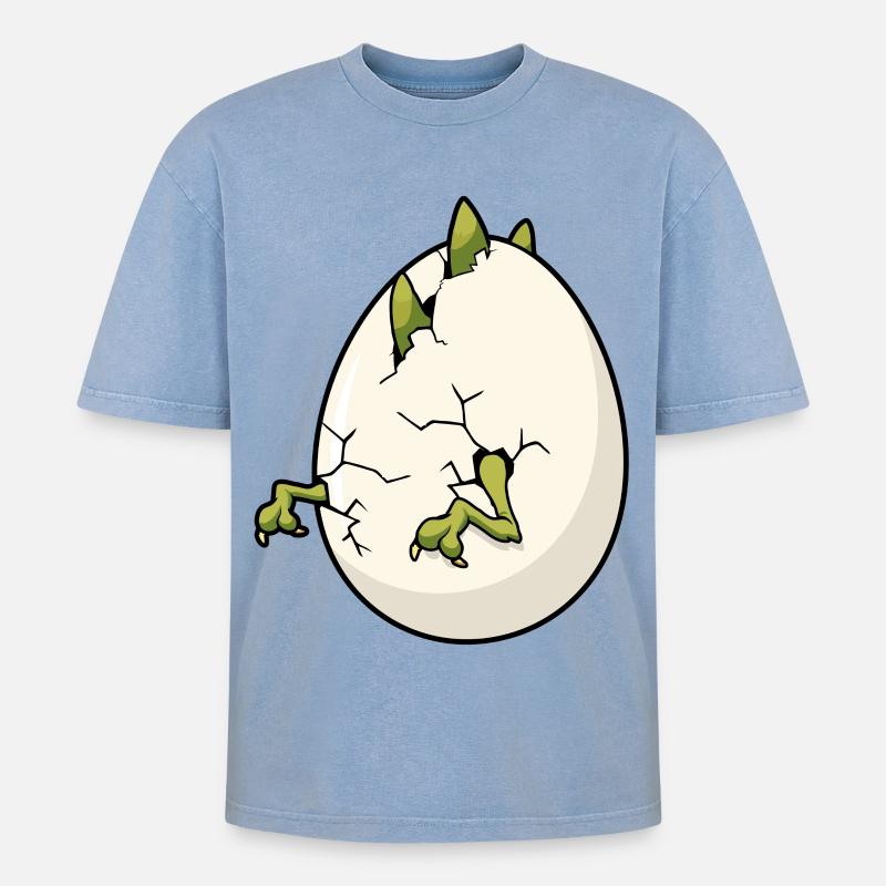 Cracked Egg Bloom Easter - Oversized Unisex Premium Acid-Washed T-Shirt - acid washed blue