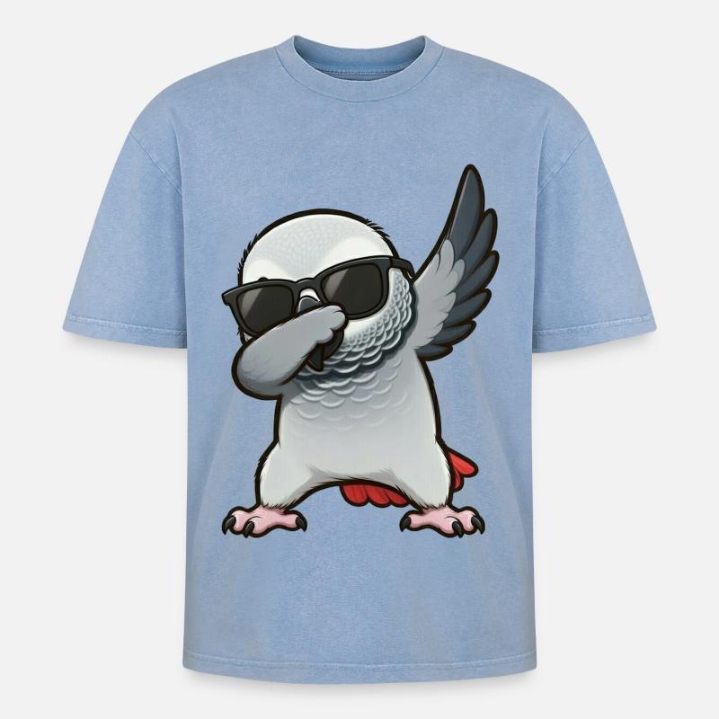 Dabbing Graupapagei - Oversized Unisex Premium Acid-Washed T-Shirt - Blau Acid Wash