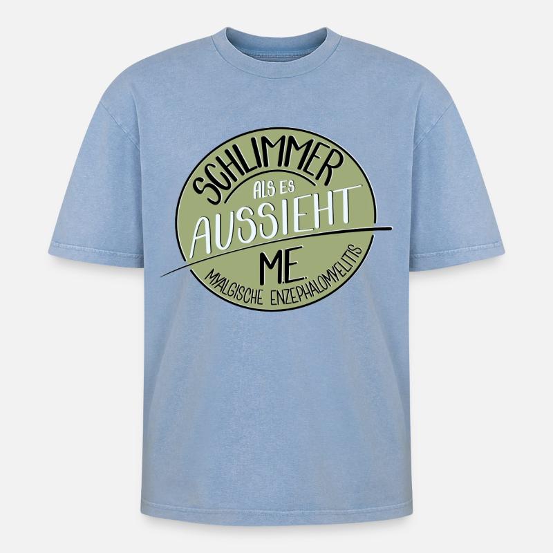 Schlimmer als es aussieht, M.E. - Oversized Unisex Premium Acid-Washed T-Shirt - Blau Acid Wash