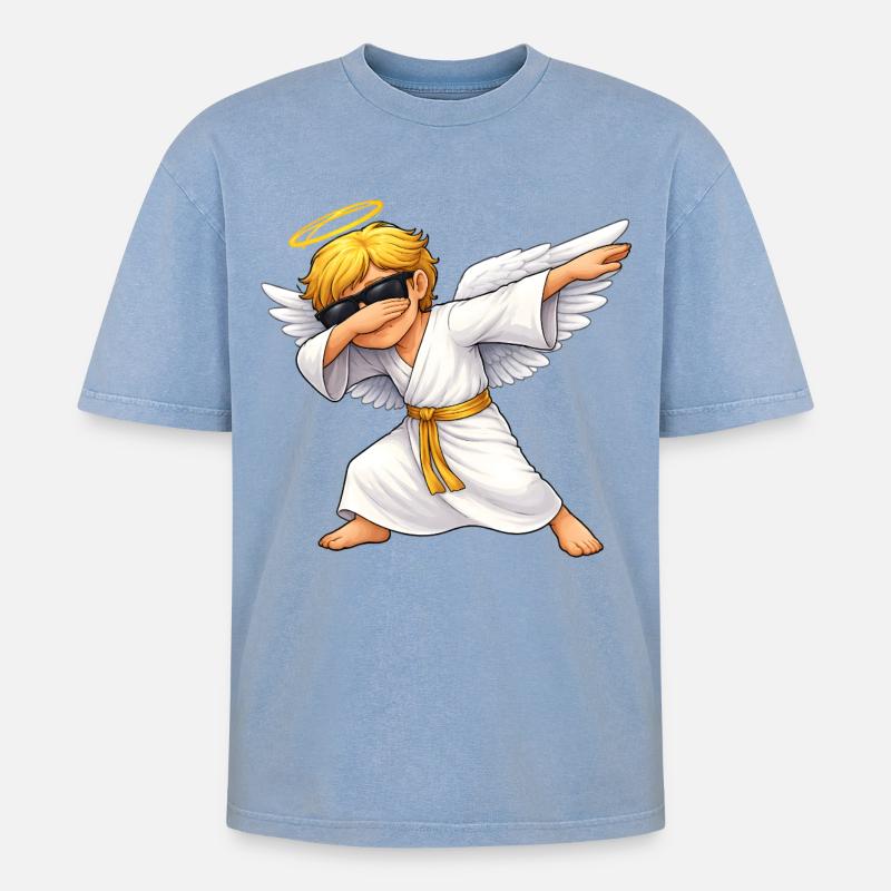 Dabbing Engel - Oversized Unisex Premium Acid-Washed T-Shirt - Blau Acid Wash