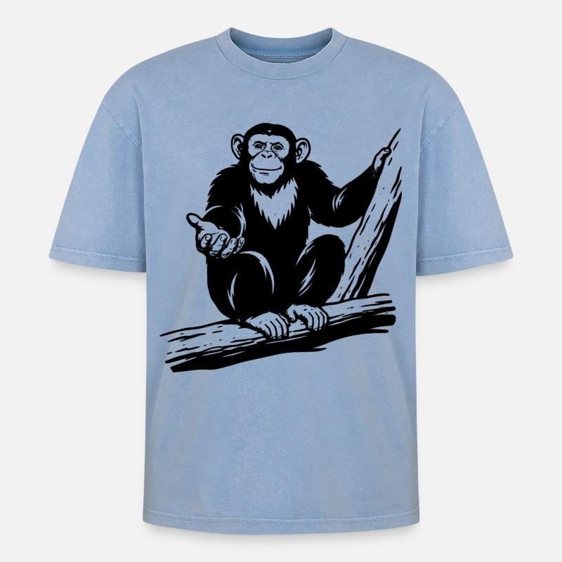 Schimpanse - Oversized Unisex Premium Acid-Washed T-Shirt - Blau Acid Wash