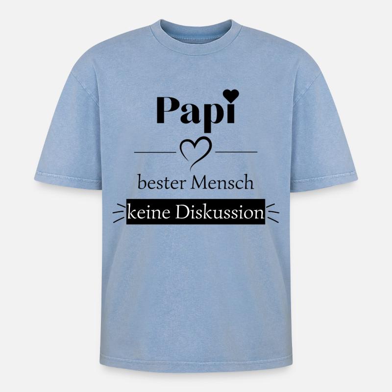 Papi bester Mensch - keine Diskussion - Oversized Unisex Premium Acid-Washed T-Shirt - Blau Acid Wash