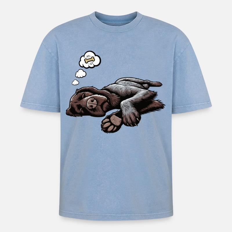 Deutsch Drahthaar Deutsch-Drahthaar Besitzer - Oversized Unisex Premium Acid-Washed T-Shirt - Blau Acid Wash