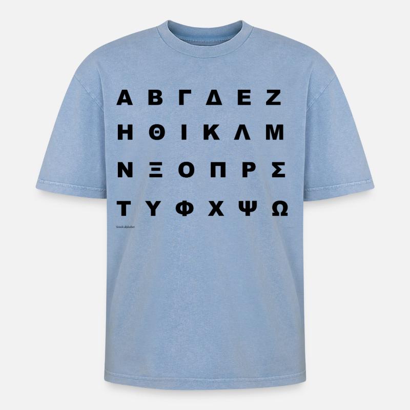 Griechisches Alphabet (schwarz) - Oversized Unisex Premium Acid-Washed T-Shirt - Blau Acid Wash