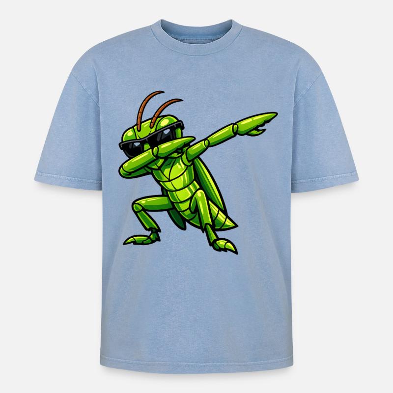 Dabbing Grashüpfer - Oversized Unisex Premium Acid-Washed T-Shirt - Blau Acid Wash