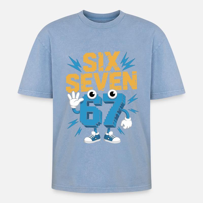 Zahlenheld 67 im Comicstil - Oversized Unisex Premium Acid-Washed T-Shirt - Blau Acid Wash