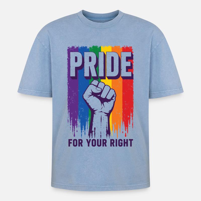 Pride Regenbogen Rechte Statement Shirt - Oversized Unisex Premium Acid-Washed T-Shirt - Blau Acid Wash