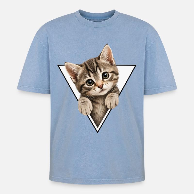 Chaton dans le triangle - T-shirt Premium unisexe oversize acid-washed - bleu délavé acide