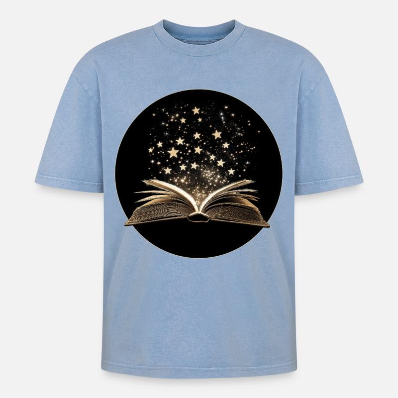 Buch mit Sternen - Oversized Unisex Premium Acid-Washed T-Shirt - Blau Acid Wash
