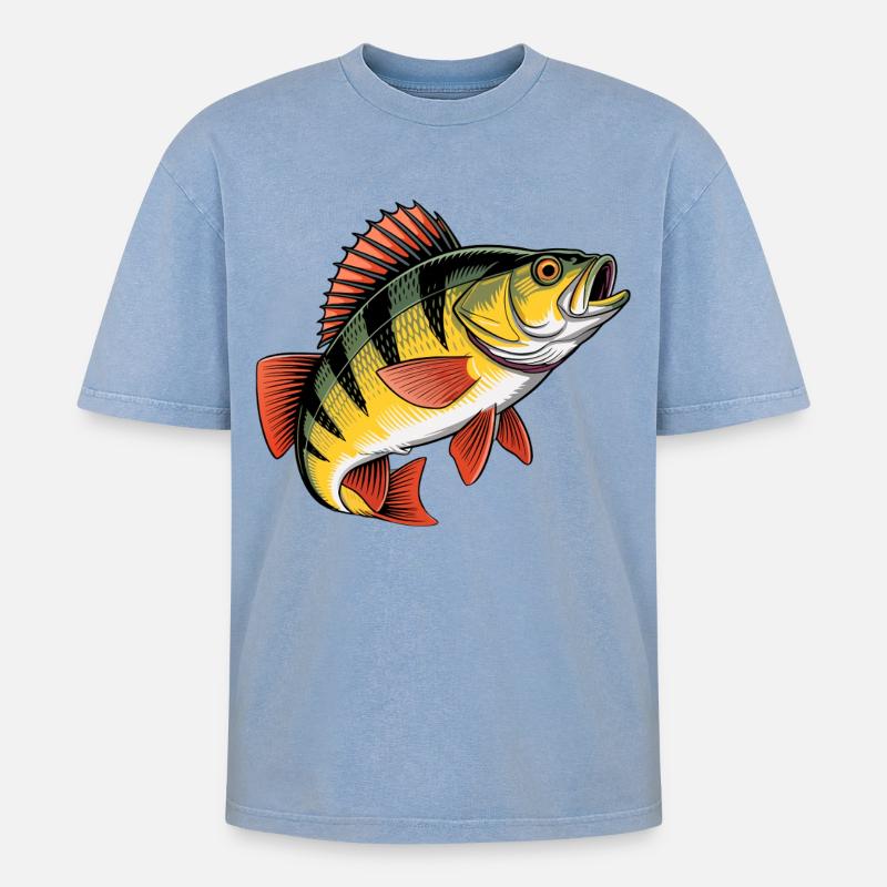 Springender Barsch - Oversized Unisex Premium Acid-Washed T-Shirt - Blau Acid Wash