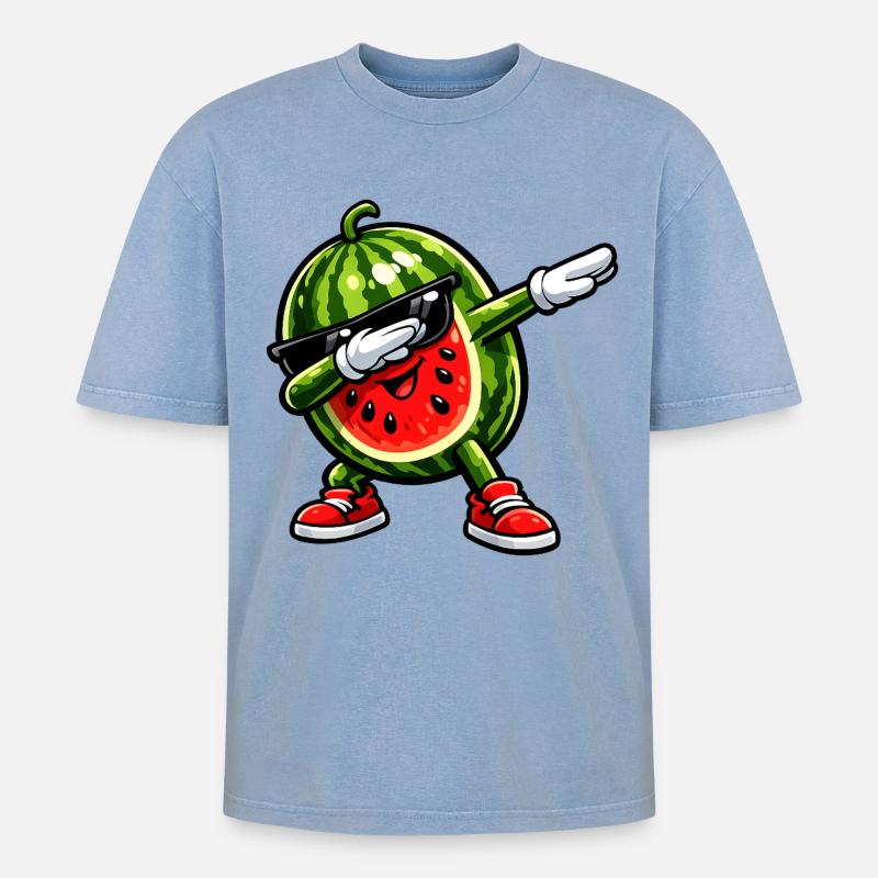 Tamponnement de pastèque - T-shirt Premium unisexe oversize acid-washed - bleu délavé acide