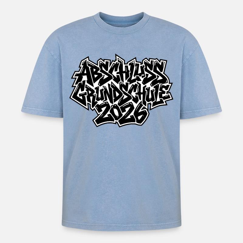 Abschluss 2026 Grundschule Graffiti - Oversized Unisex Premium Acid-Washed T-Shirt - Blau Acid Wash