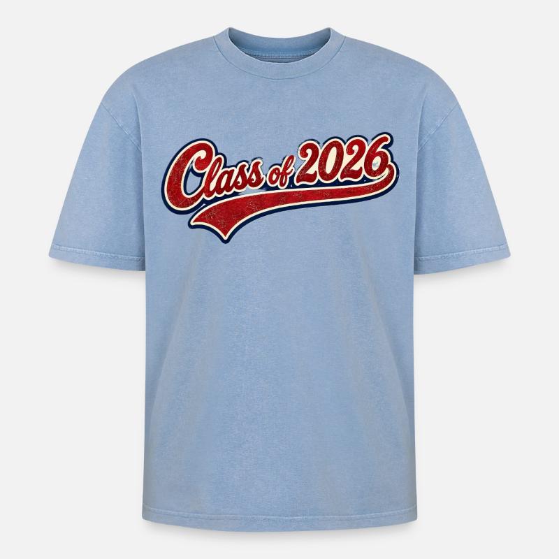 Klasse 2026 Retro Script - Oversized Unisex Premium Acid-Washed T-Shirt - Blau Acid Wash
