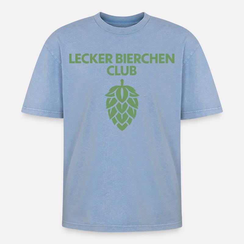 Lecker Bierchen Club - Lecker Bierchen - Bier - Oversized Unisex Premium Acid-Washed T-Shirt - Blau Acid Wash