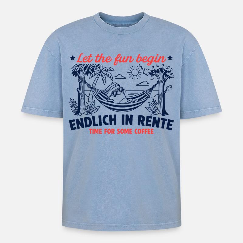 Endlich in Rente Retro Kaffee - Oversized Unisex Premium Acid-Washed T-Shirt - Blau Acid Wash