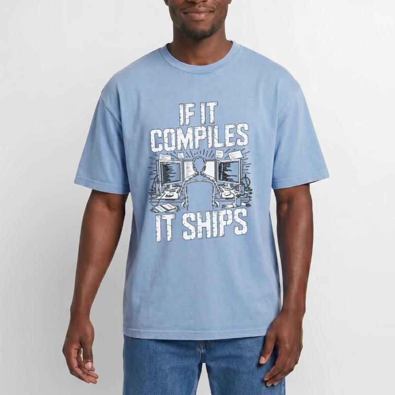 Game Developer If It Compiles It Gaming Programmer Oversized Unisex Premium Acid-Washed T-Shirt