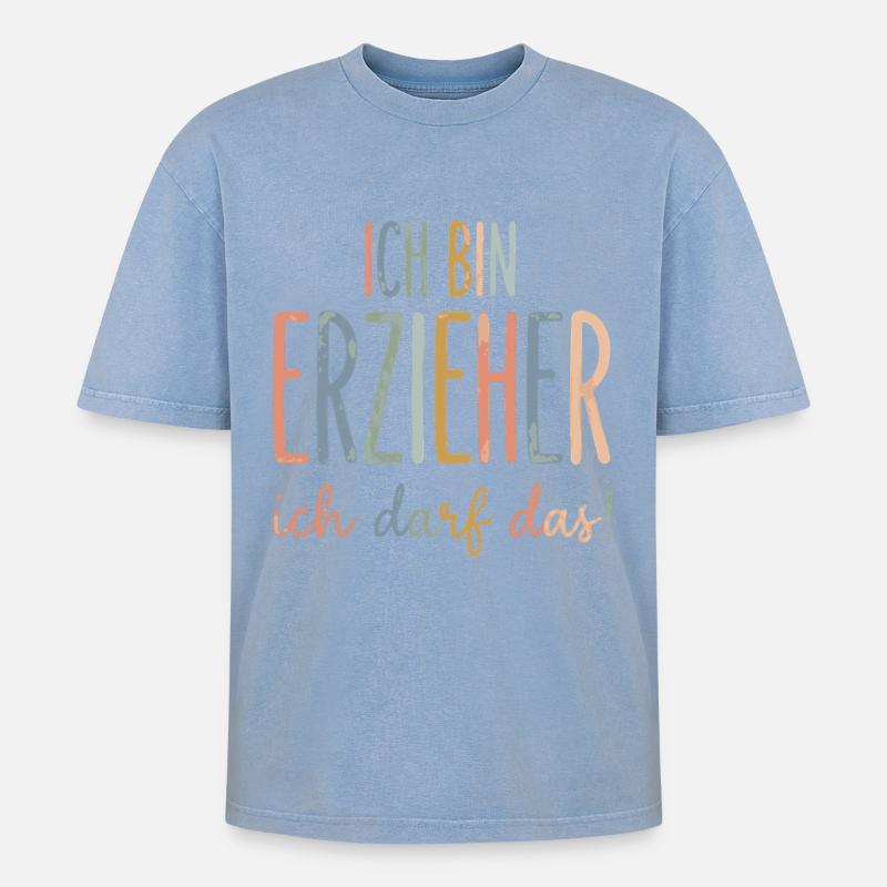 Ich bin erzieher ich darf das - Oversized Unisex Premium Acid-Washed T-Shirt - Blau Acid Wash