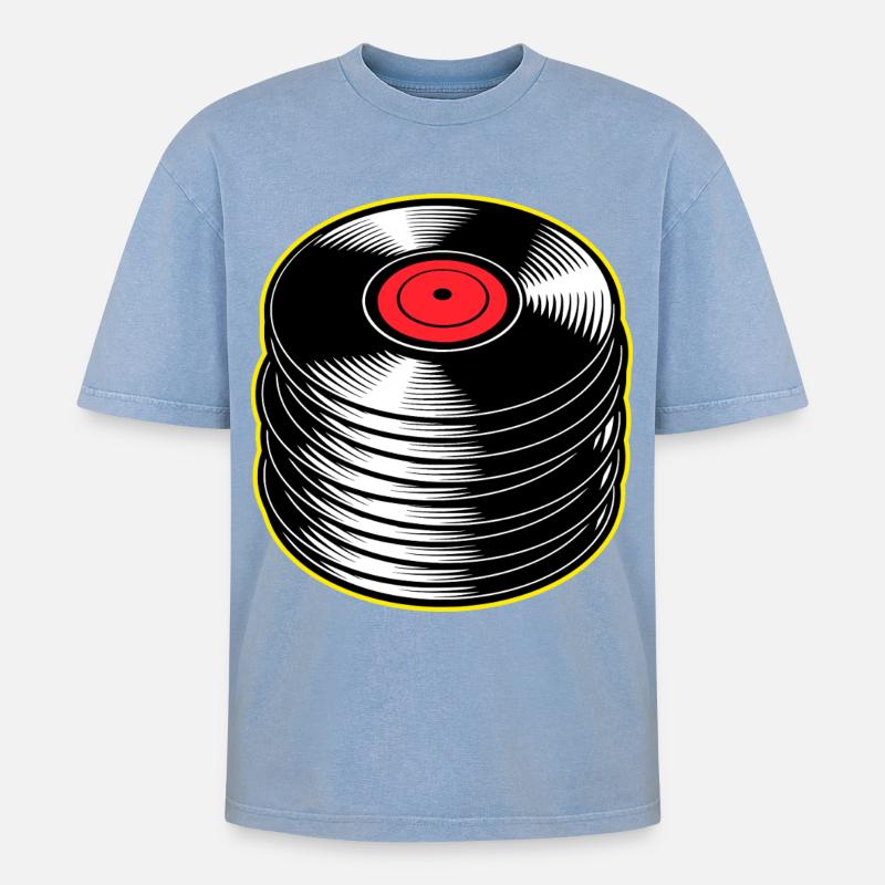 Stack d’albums vinyles - T-shirt Premium unisexe oversize acid-washed - bleu délavé acide