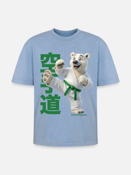 Karate Eisbär - Oversized Unisex Premium Acid-Washed T-Shirt - Blau Acid Wash