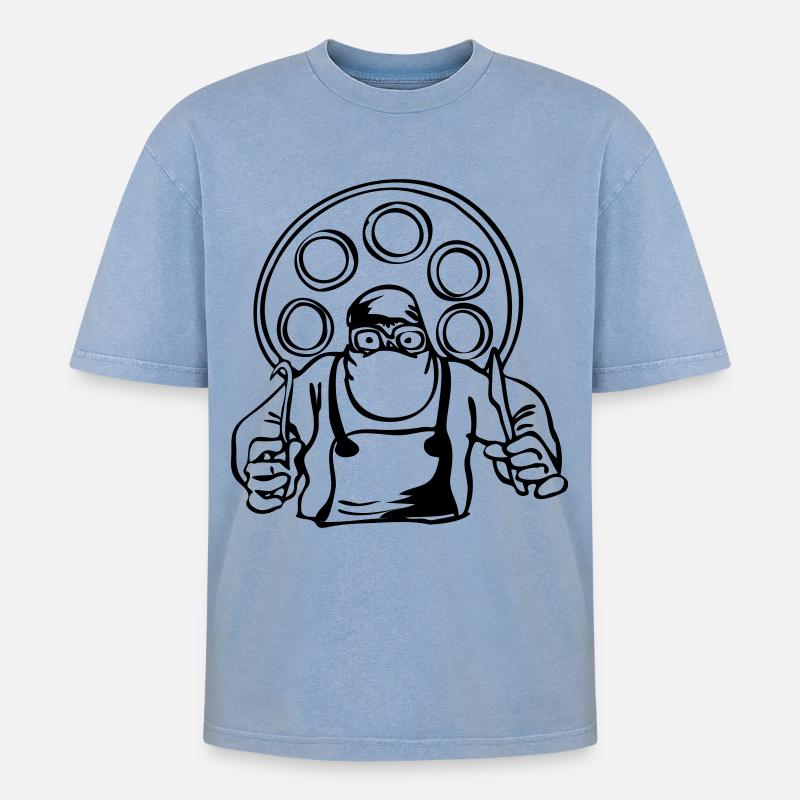 Chirurg - Oversized Unisex Premium Acid-Washed T-Shirt - Blau Acid Wash