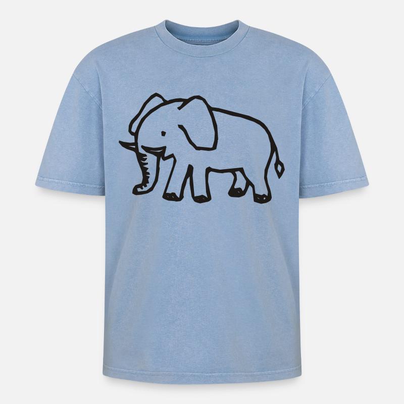 Elefant - Oversized Unisex Premium Acid-Washed T-Shirt - Blau Acid Wash