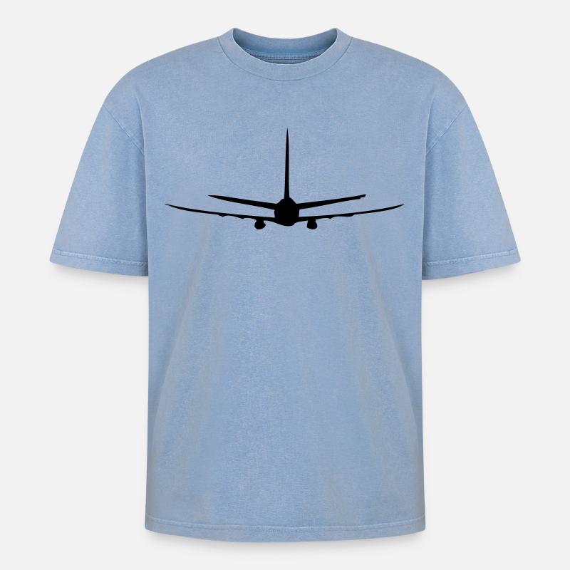 Flugzeug - Oversized Unisex Premium Acid-Washed T-Shirt - Blau Acid Wash