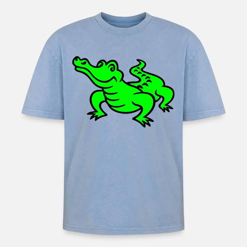 crocodile (a) - T-shirt Premium unisexe oversize acid-washed - bleu délavé acide